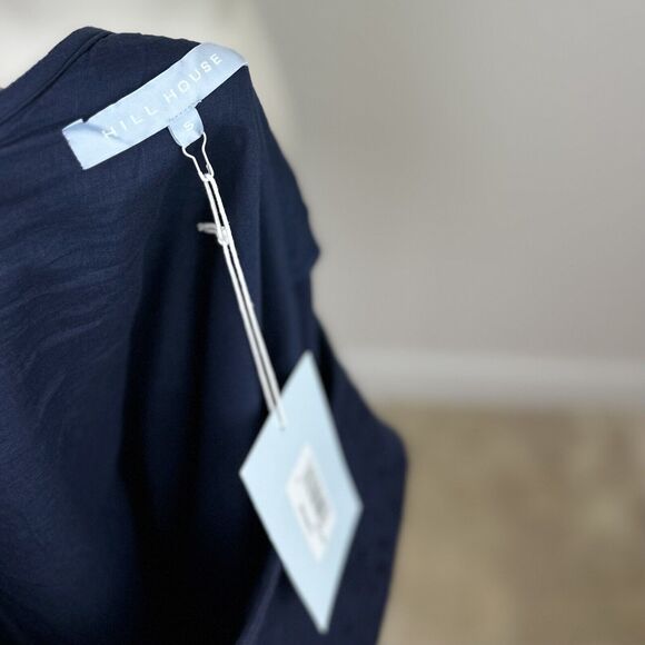 Hill House The Mila Dress Linen Navy Blue Eyelet Mini One Shoulder Small NWT - Picture 7 of 10